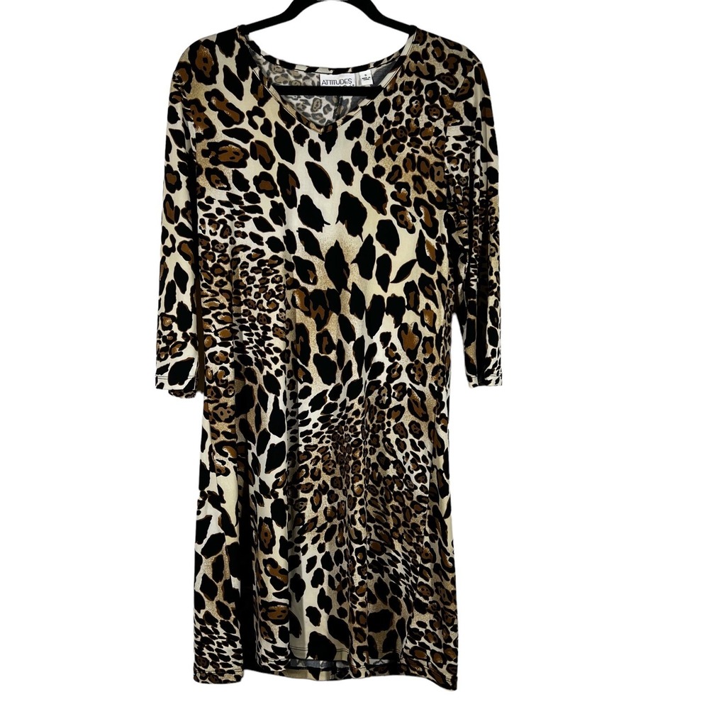 Attitudes by Renee Dress Small Elbow Sleeve Leopard animal Print